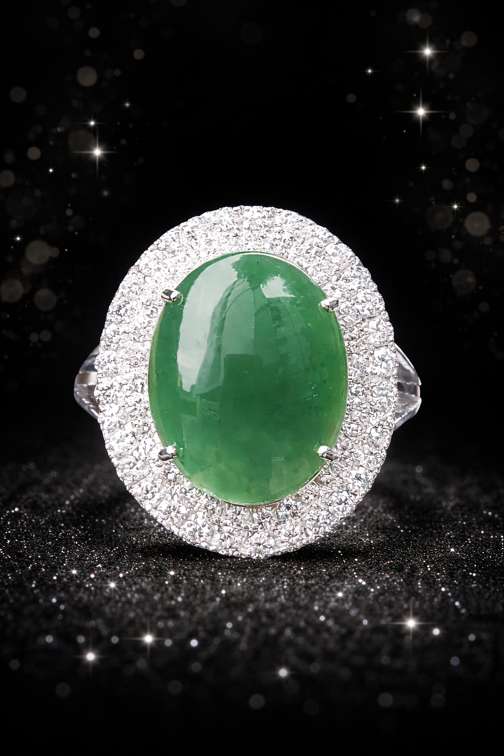 Jadeite Jade  Diamond Ring in 18K Gold
